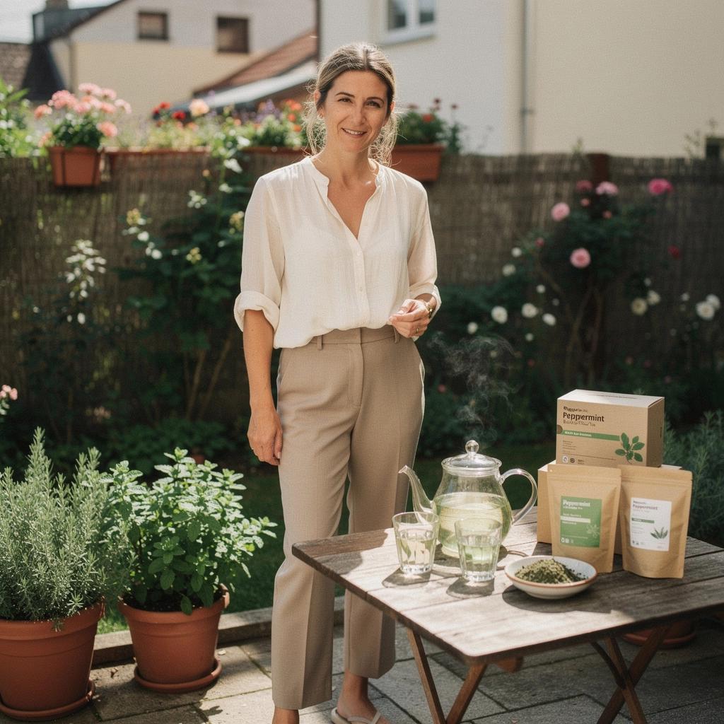 Zdravstveni simboli poput srca i krvnih žila, uz čaj od mente na stolu.